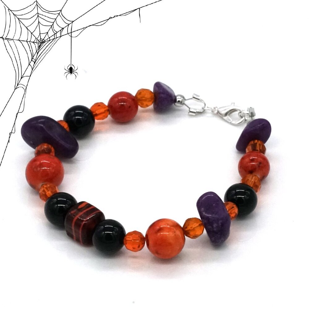 Halloween Bracelet Black Orange and Purple.